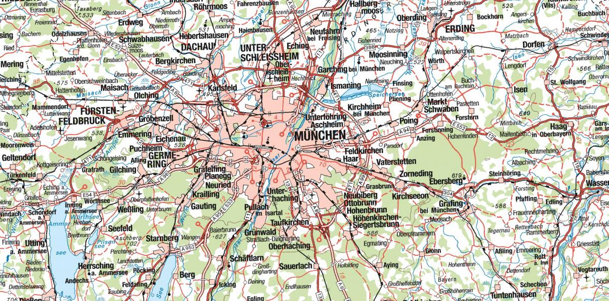 Карта Мюнхена и близлежащих городов